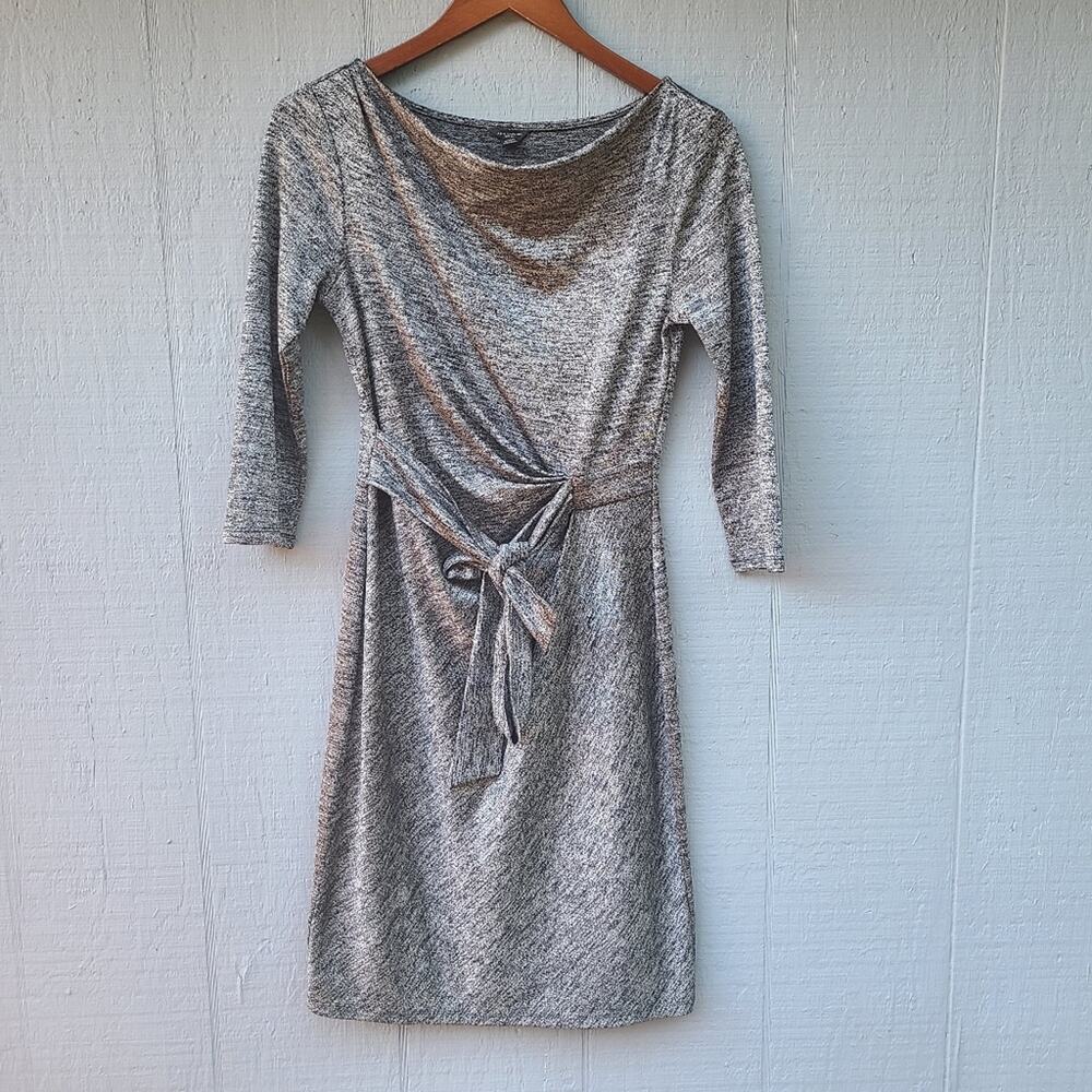 Ann Taylor Grey Shimmer Cowl Neck Tie Waist Dress XS